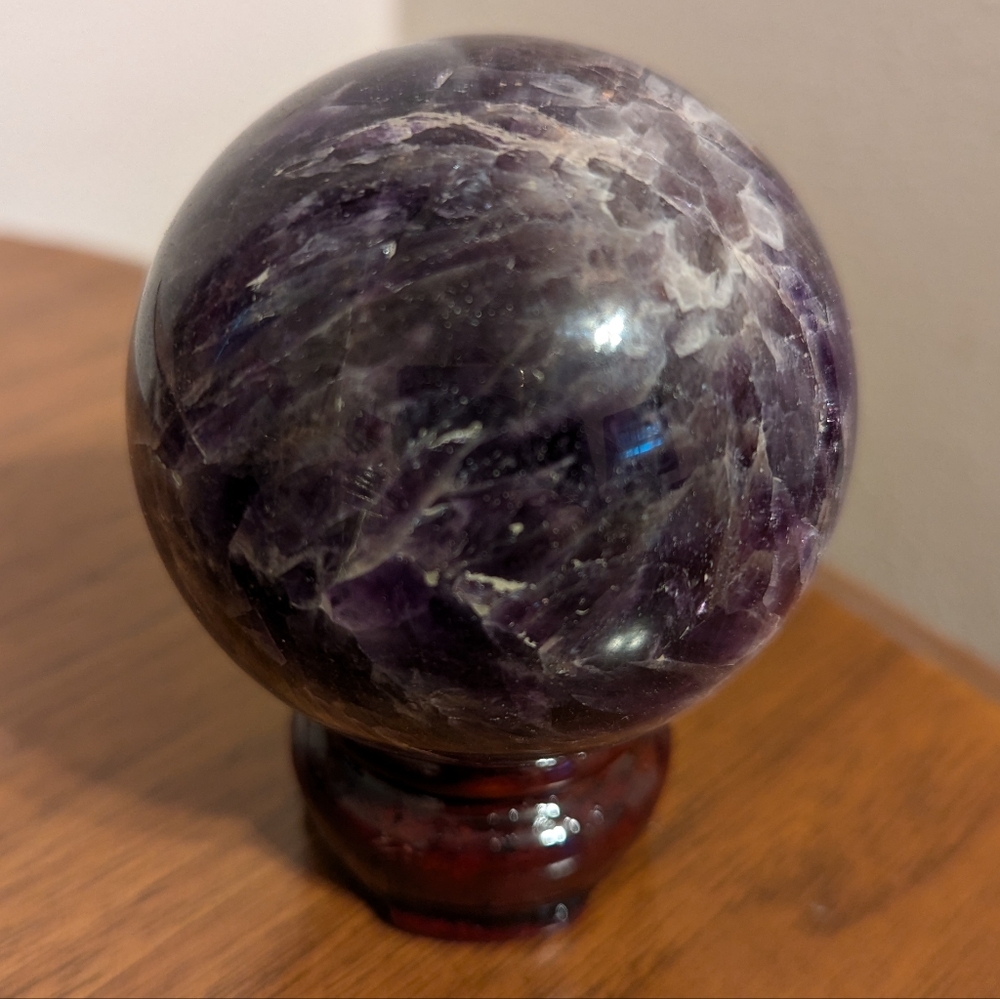 Chevron amethyst crystal ball geode and display stand - Picture 2 of 6
